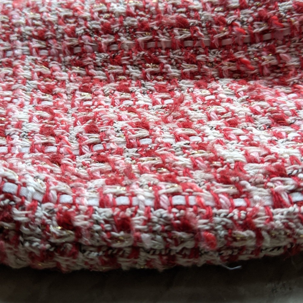 Maje Paris Red Tweed Metallic Knit Preppy Wear to Work Office Polo Crop Top Sz 1 - Picture 2 of 7